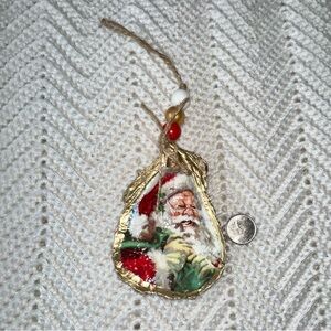 Handmade Decoupage Santa Oyster Shell Christmas Ornament